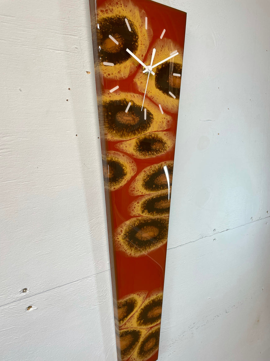 70cm Long Narrow Burnt Orange and Brown Abstract Resin Wall Clock