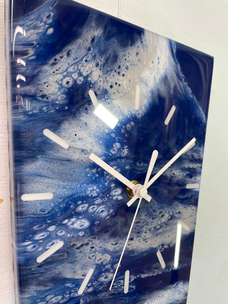 70cm Long Narrow Navy Blue White and Grey Abstract Resin Wall Clock