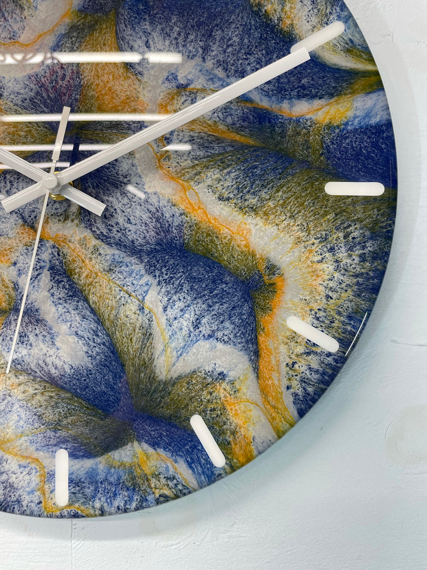 33cm Navy Blue Orange and Grey Abstract Modern Resin Wall Clock