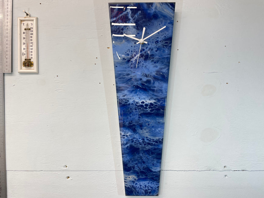 Narrow Navy Blue Baby Blue and White Abstract Resin Wall Clock