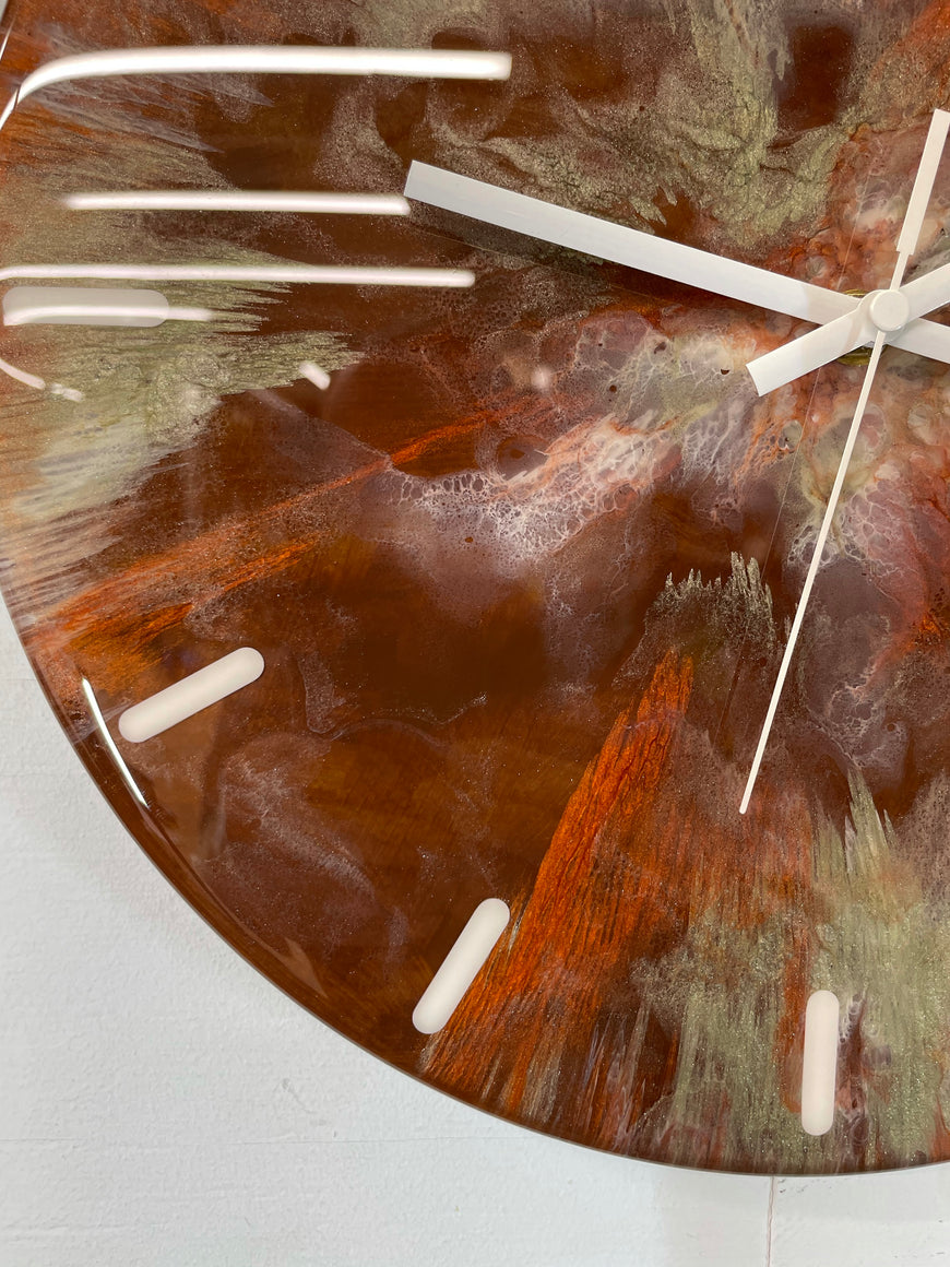 33cm Brown Copper and Antique Gold Abstract Modern Resin Wall Clock