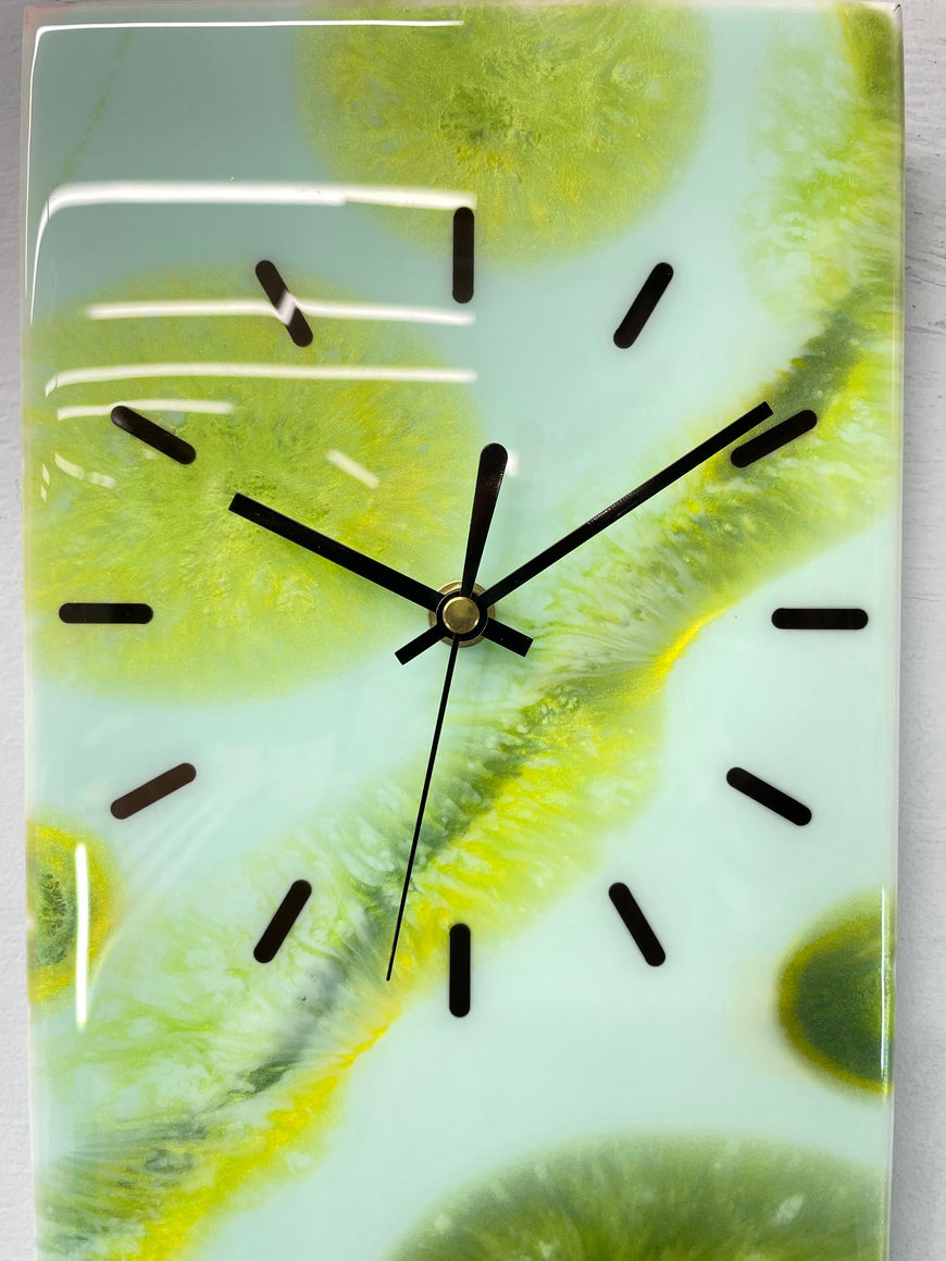 Rectangular Green Abstract Resin Wall Clock