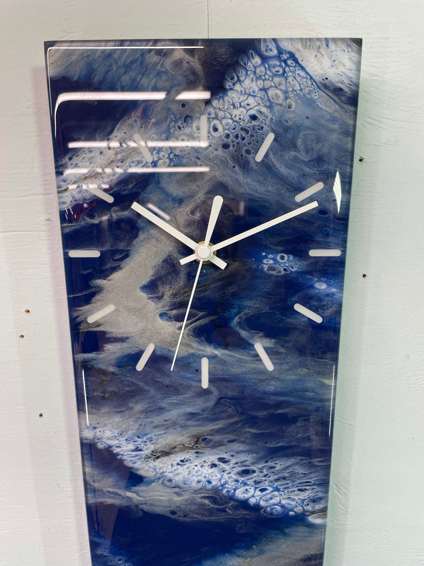 70cm Long Narrow Navy Blue White and Grey Abstract Resin Wall Clock