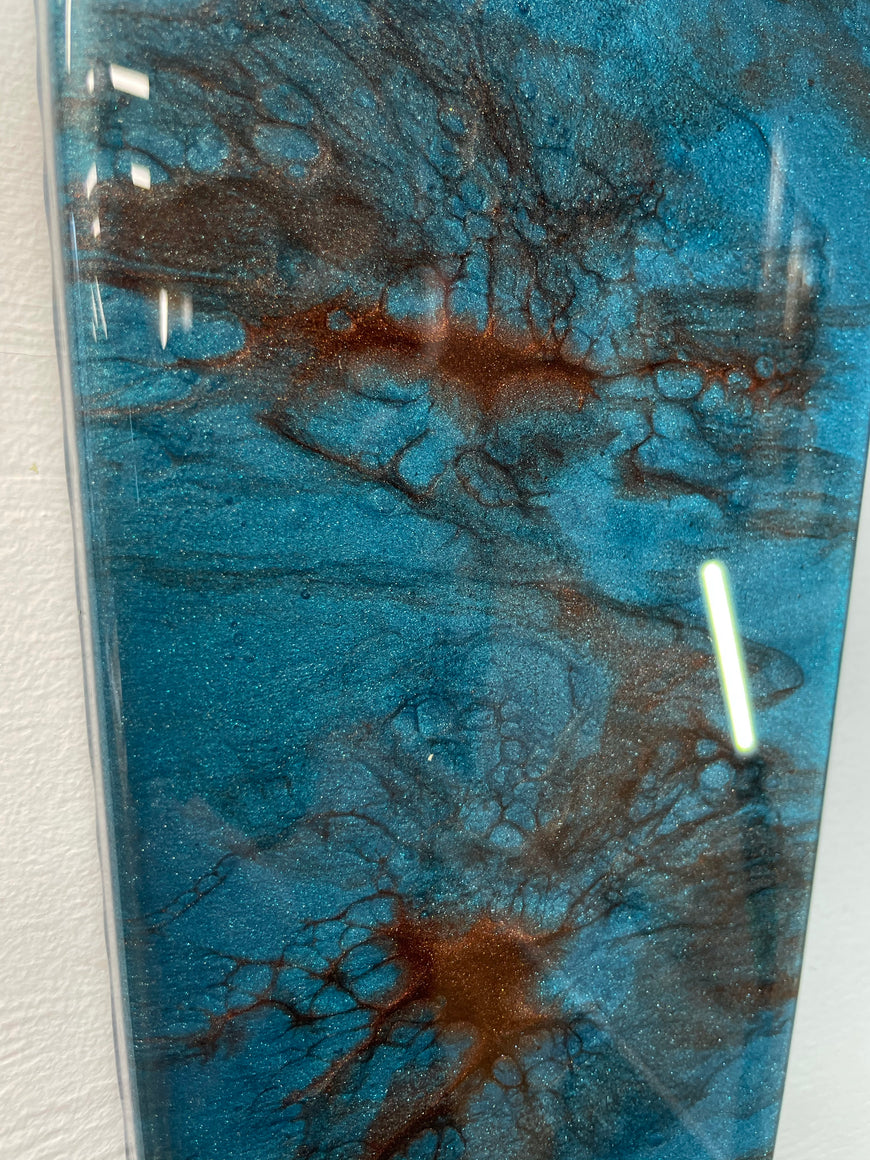 Narrow Turquoise and Copper Abstract Resin Wall Clock