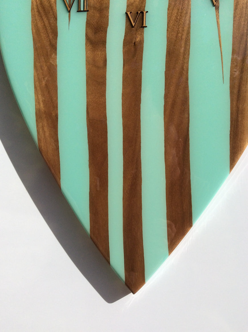 Large Wall Clock, Bespoke Clock, American Black Walnut and Mint Green Resin Clock