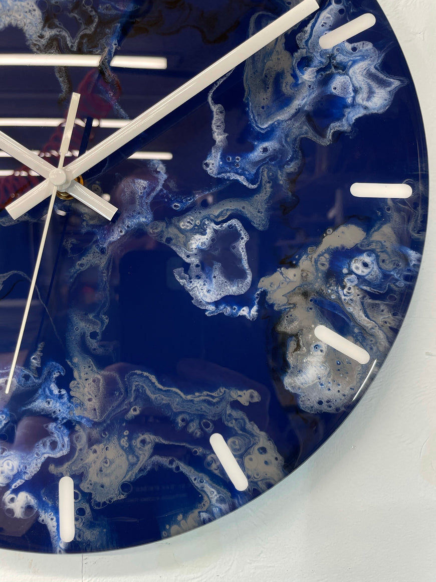 33cm Navy Blue Grey and White Abstract Modern Resin Wall Clock
