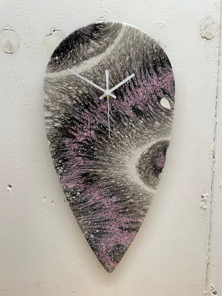 Pink Black and White Tear Drop Resin Clock