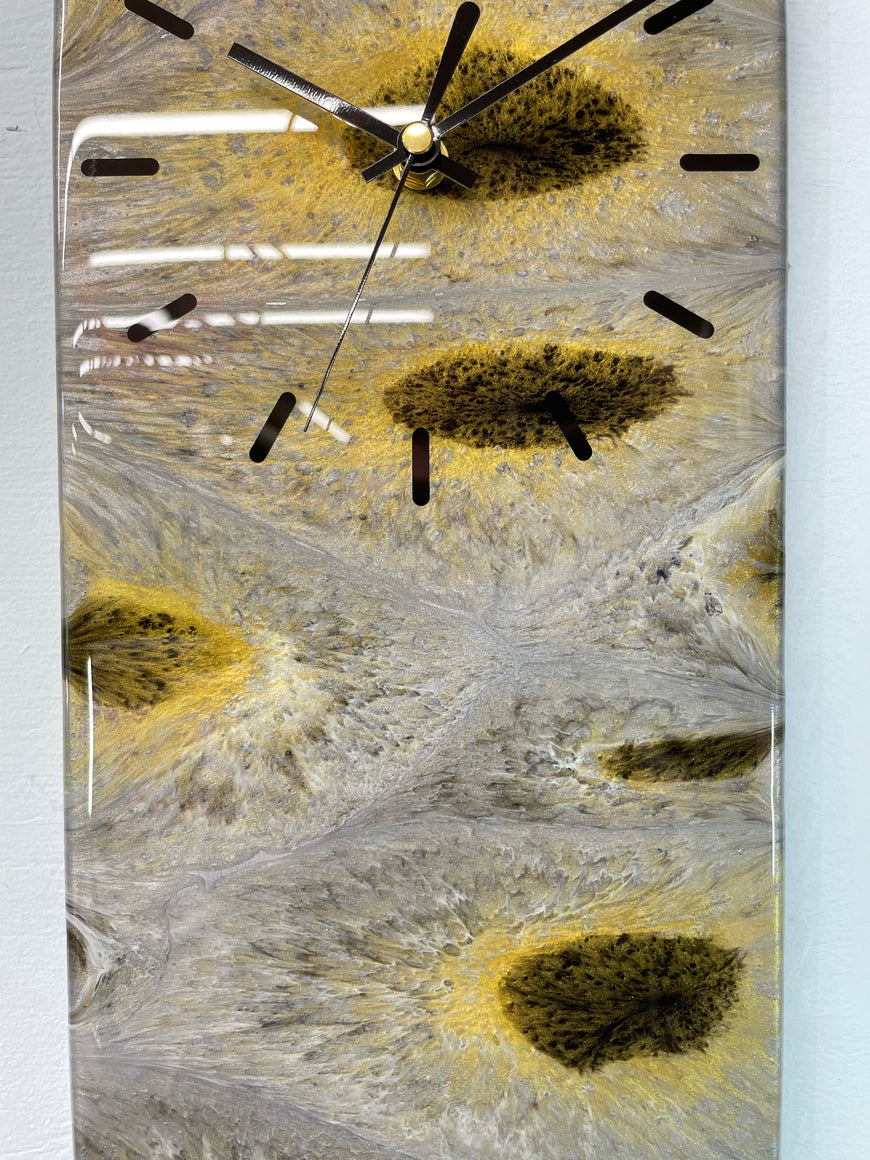 Silver Black and Gold Rectangular Abstract Resin Wall Clock