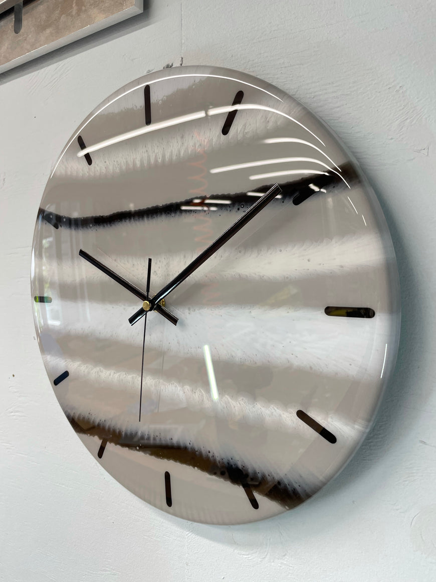 33cm Grey, Black, White and Pale Blue Abstract Modern Resin Wall Clock