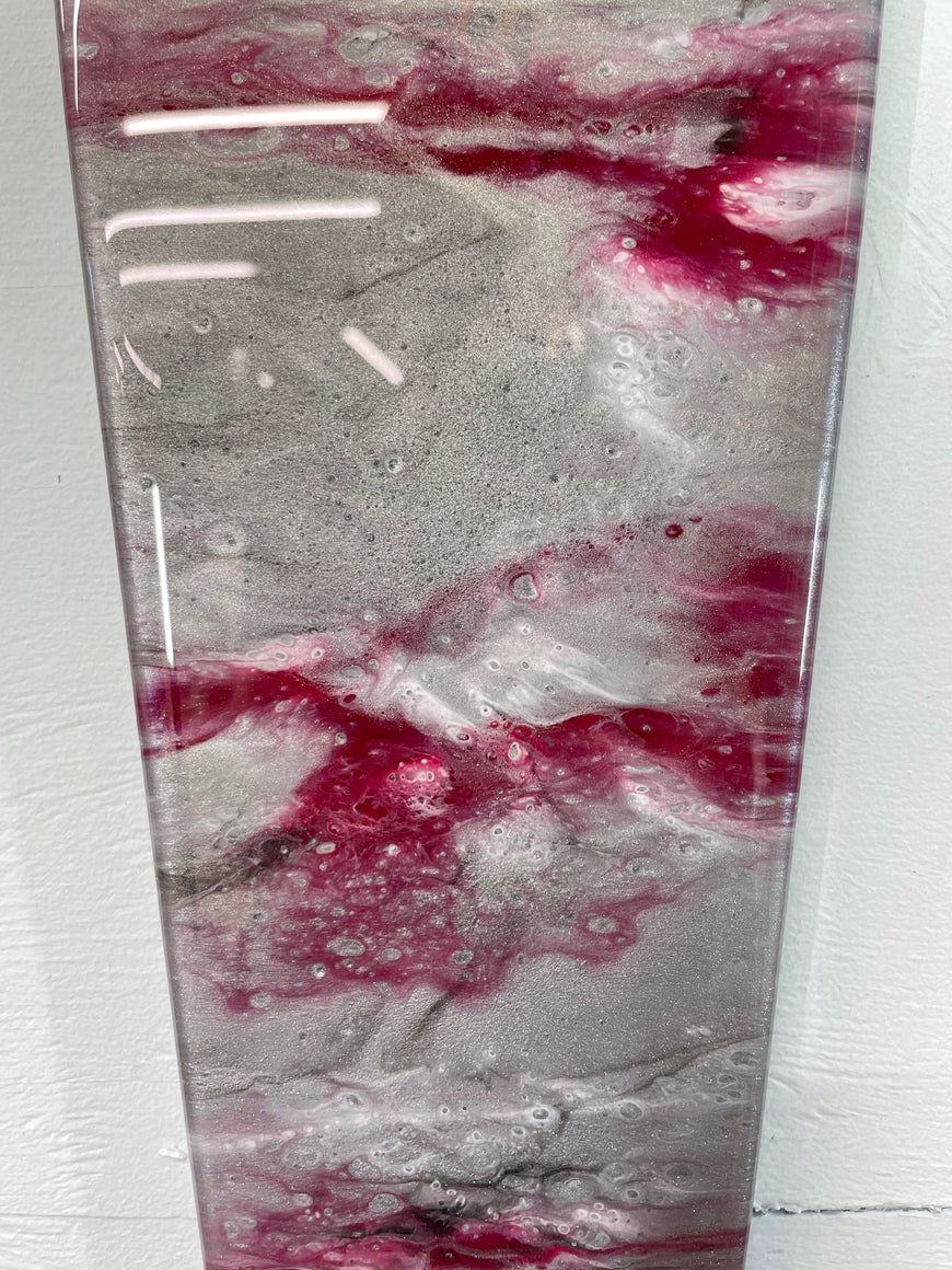 Narrow Silver and Blood Red Abstract Resin Wall Clock