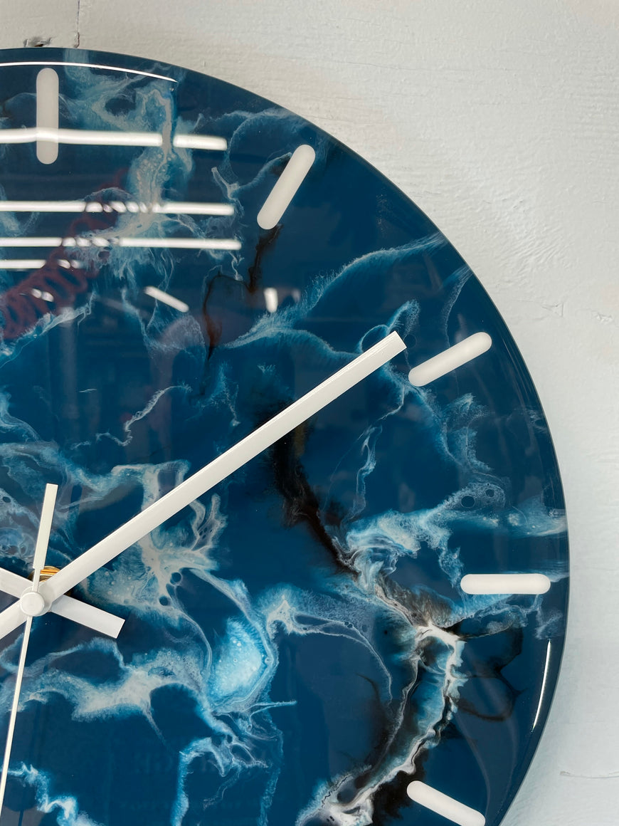 33cm Slate Blue Grey and White Abstract Modern Resin Wall Clock