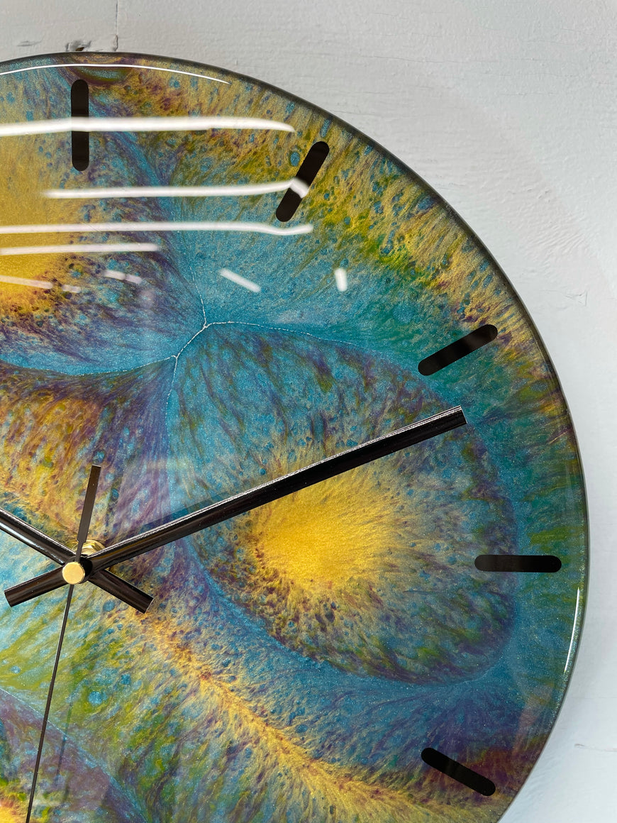 33cm Blue and Gold Abstract Modern Resin Wall Clock