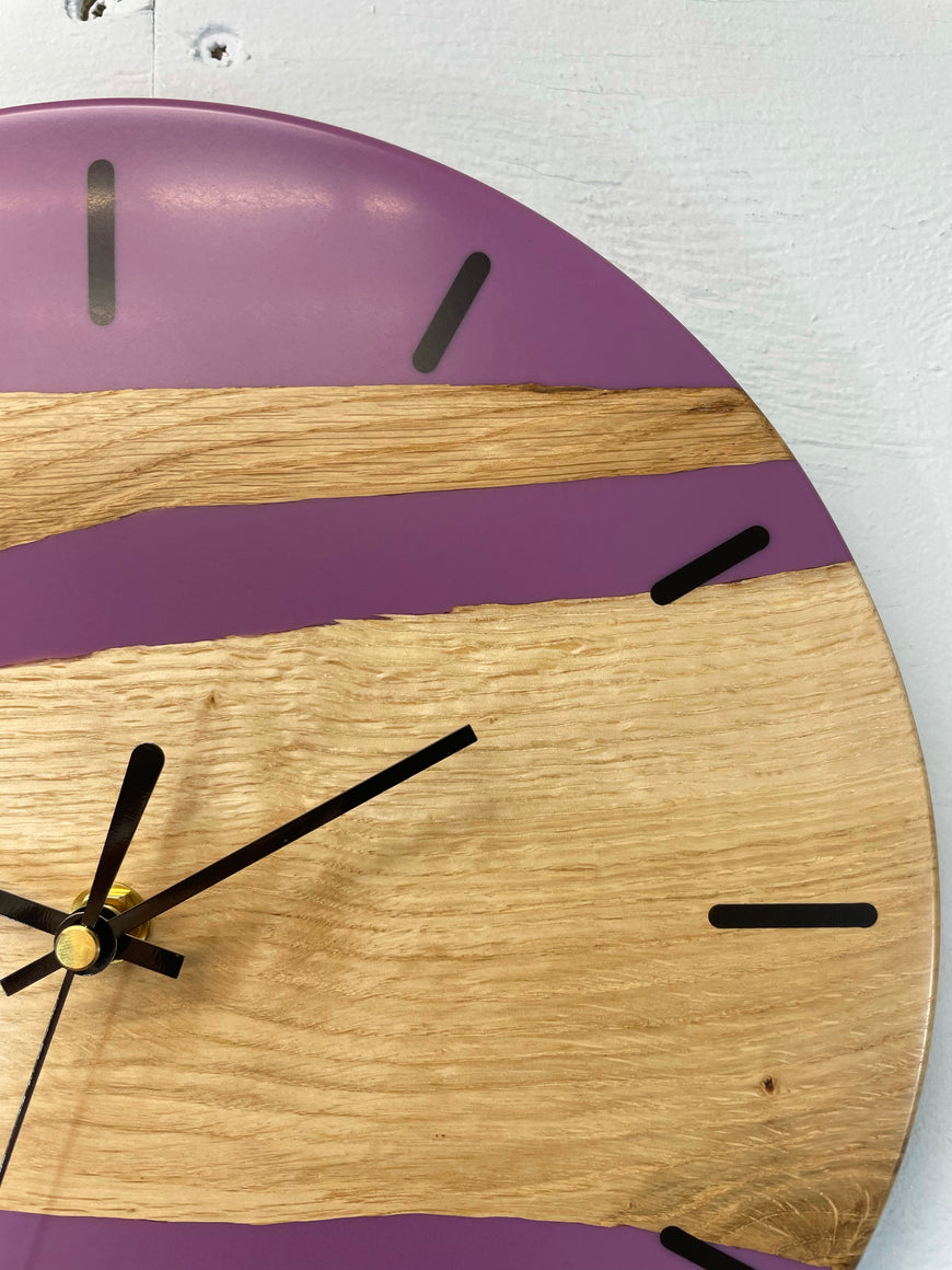 English Oak and Mauve Resin Wall Clock