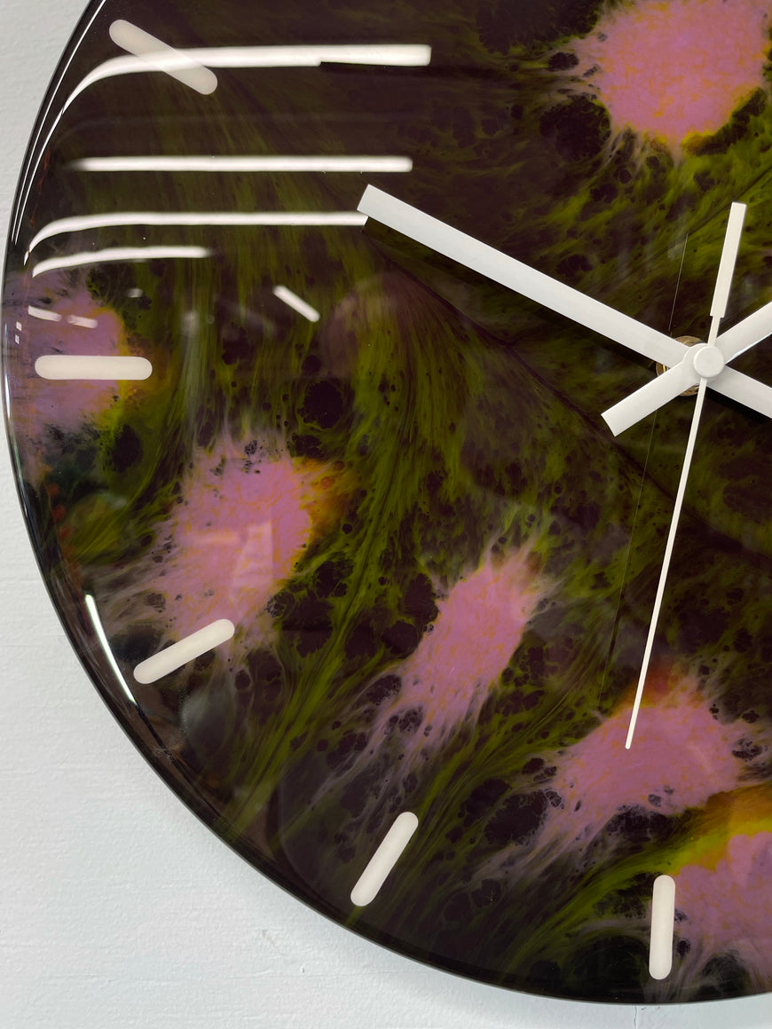 33cm Pink and Green Abstract Modern Resin Wall Clock