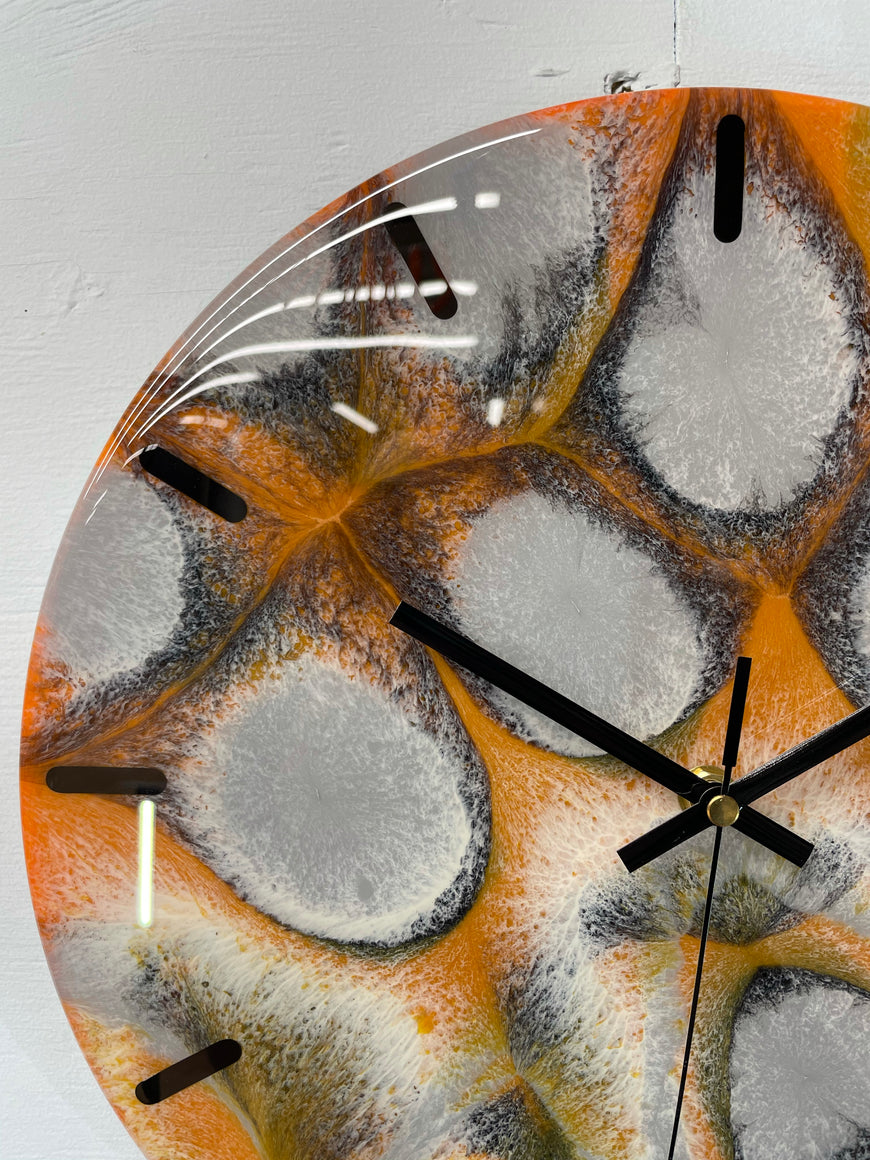 33cm Burnt Orange Grey and Black Abstract Modern Resin Wall Clock