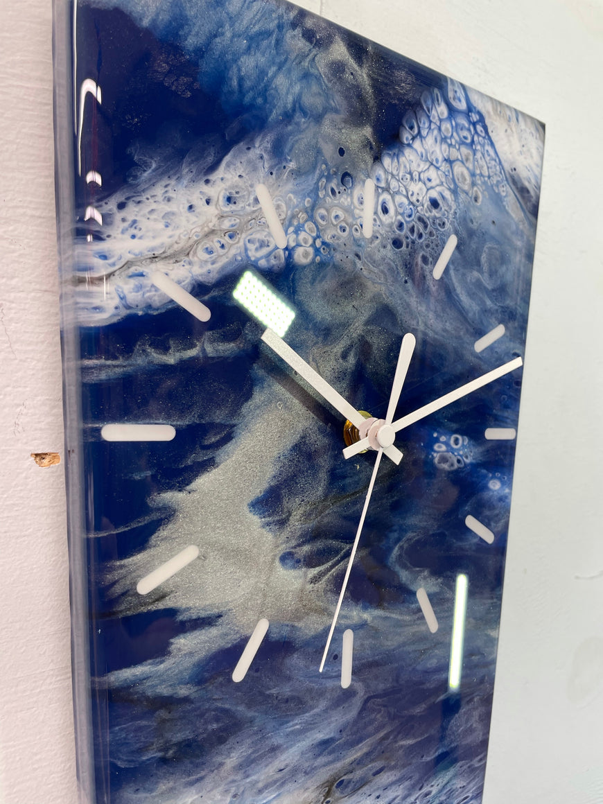 70cm Long Narrow Navy Blue White and Grey Abstract Resin Wall Clock