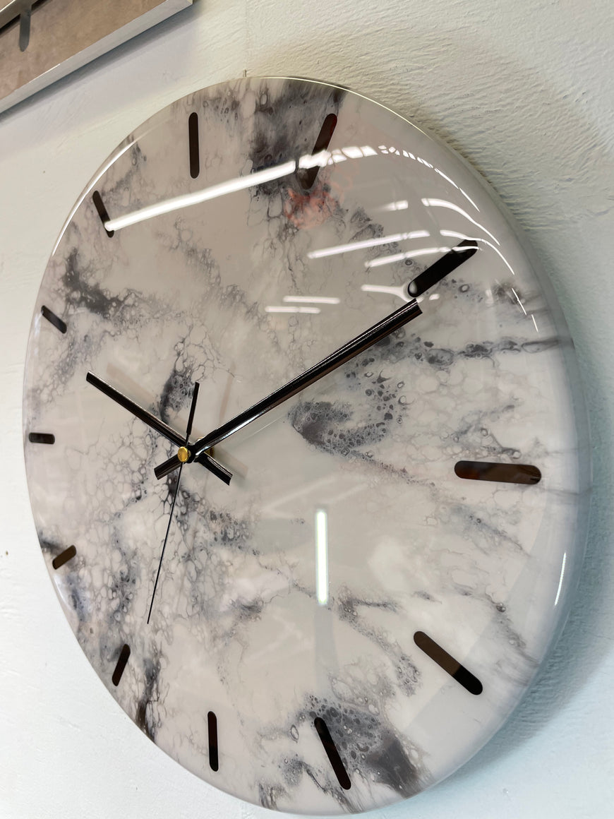 33cm Grey White and Black Abstract Modern Resin Wall Clock