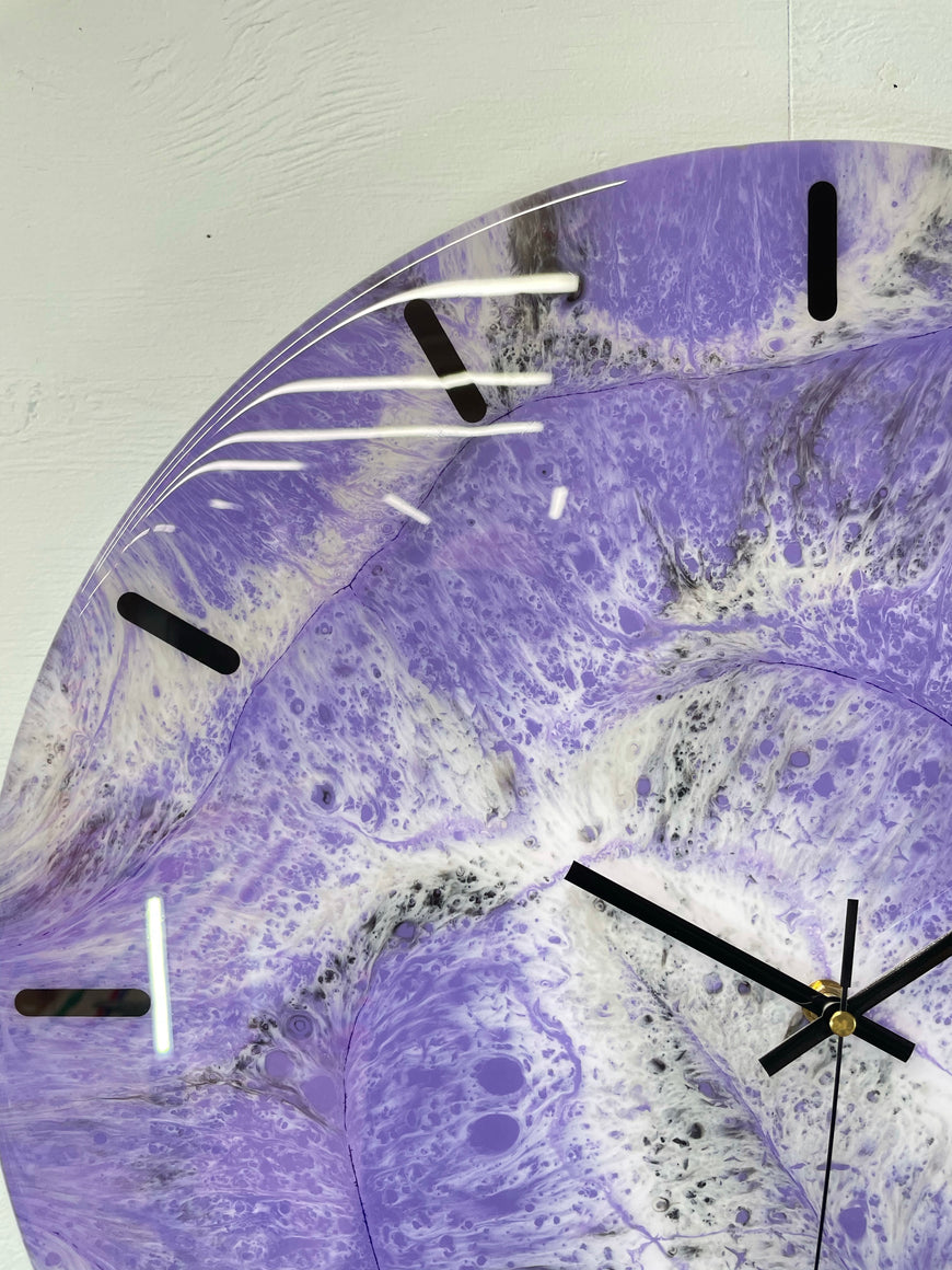 50cm Large Purple and Grey Abstract Modern Resin Wall Clock