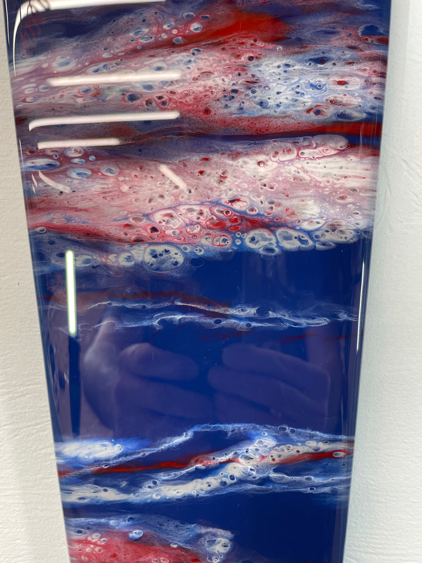 Narrow Navy Blue Blood Red and White Abstract Resin Wall Clock