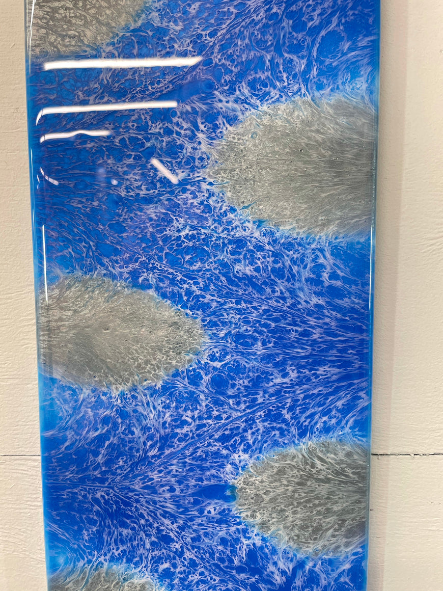 Sapphire Blue And Silver Abstract Resin Wall Clock