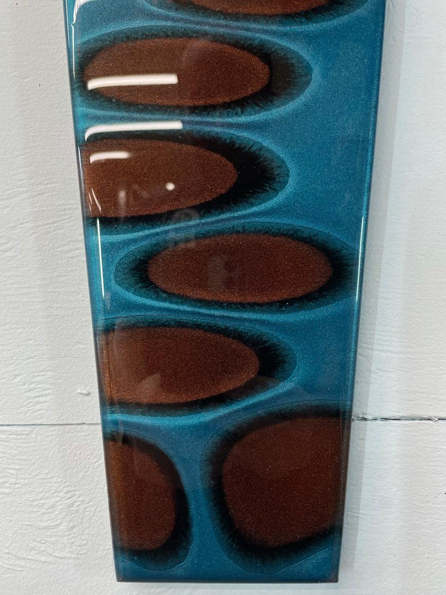 Narrow Turquoise Black and Copper Abstract Resin Wall Clock