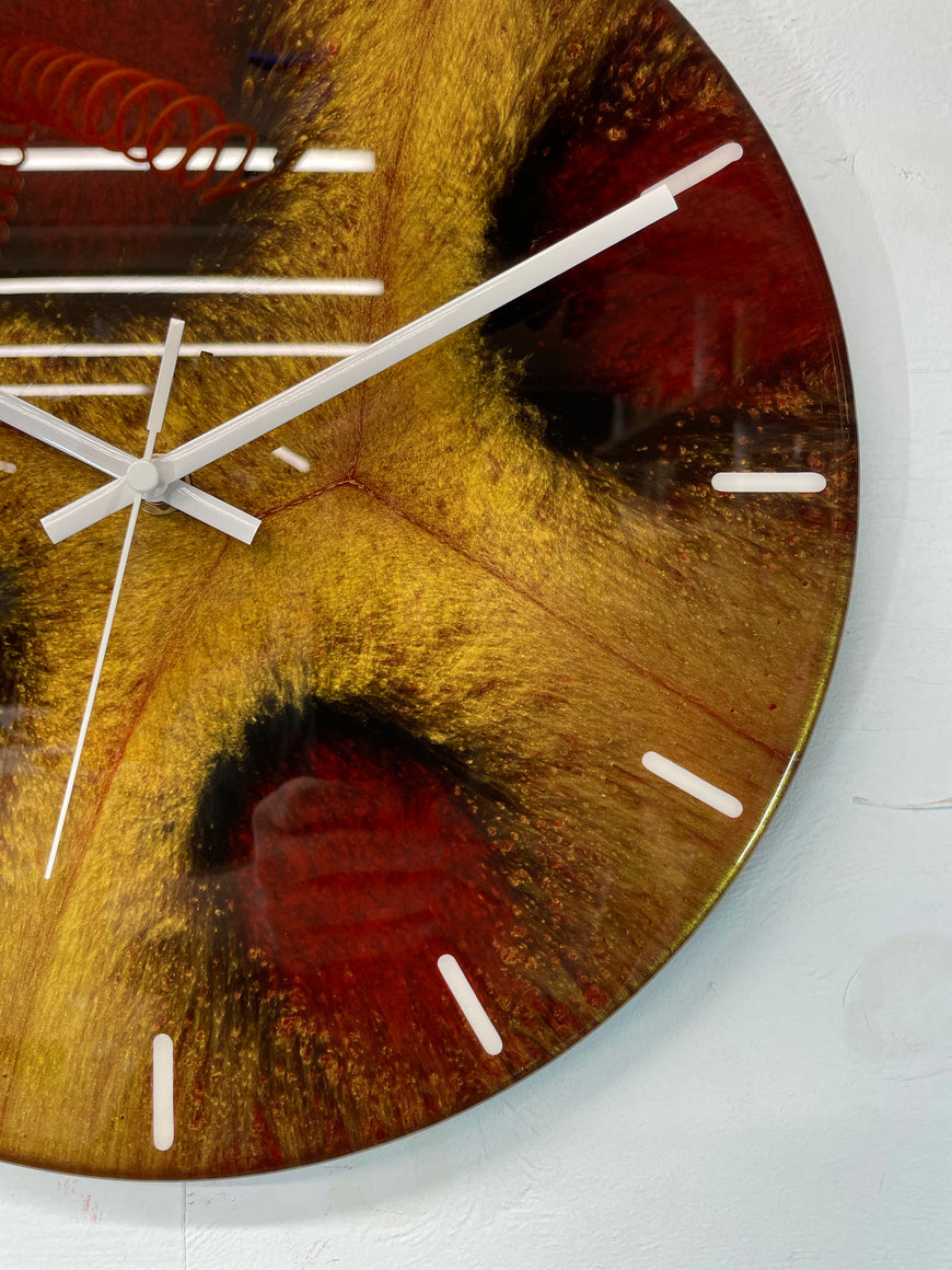 Gold Black and Maroon Abstract Modern Resin Wall Clock