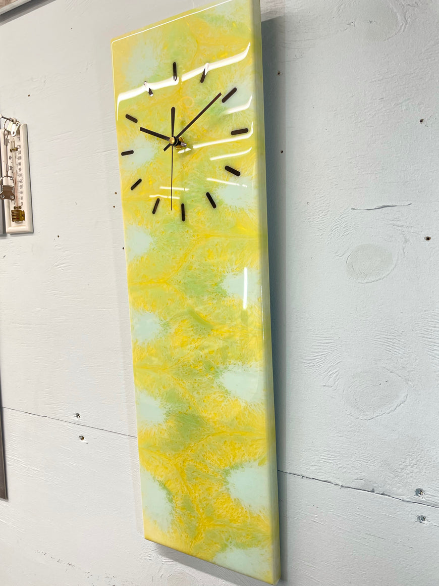 Yellow and Green Abstract Resin Wall Clock