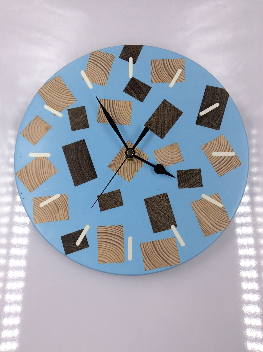 Blue Resin and Wood Wall Clock