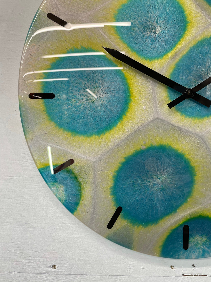 51cm Large Teal Silver & Gold Abstract Resin Wall Clock