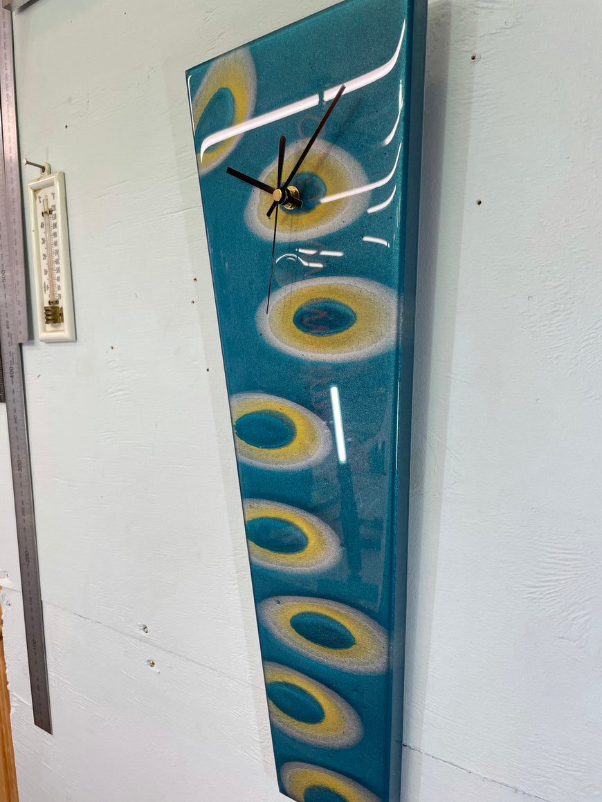 Narrow Turquoise Silver and Gold Abstract Resin Wall Clock
