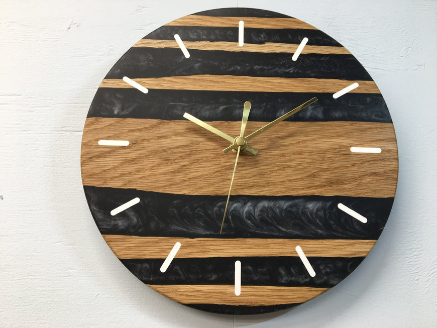 Red Oak with Carbon Black Resin Wall Clock