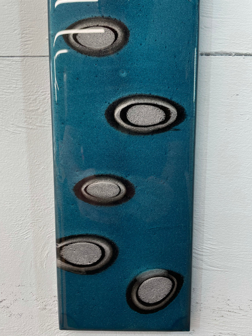 Narrow Turquoise Silver & Black Rectangular Abstract Resin Wall Clock   70cm x 12cm