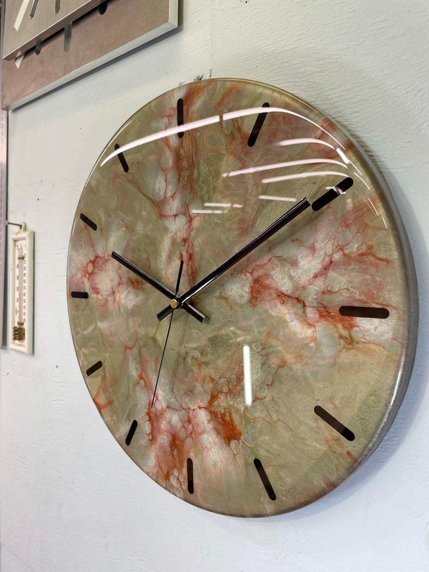 33cm Antique Gold Ivory and Copper Abstract Modern Resin Wall Clock