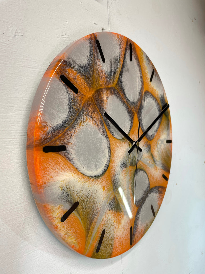 33cm Burnt Orange Grey and Black Abstract Modern Resin Wall Clock