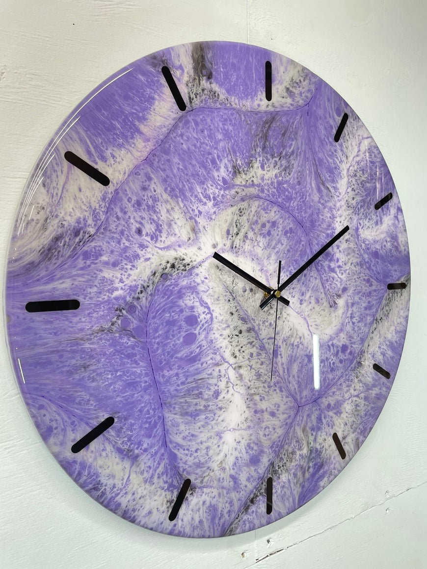 50cm Large Purple and Grey Abstract Modern Resin Wall Clock