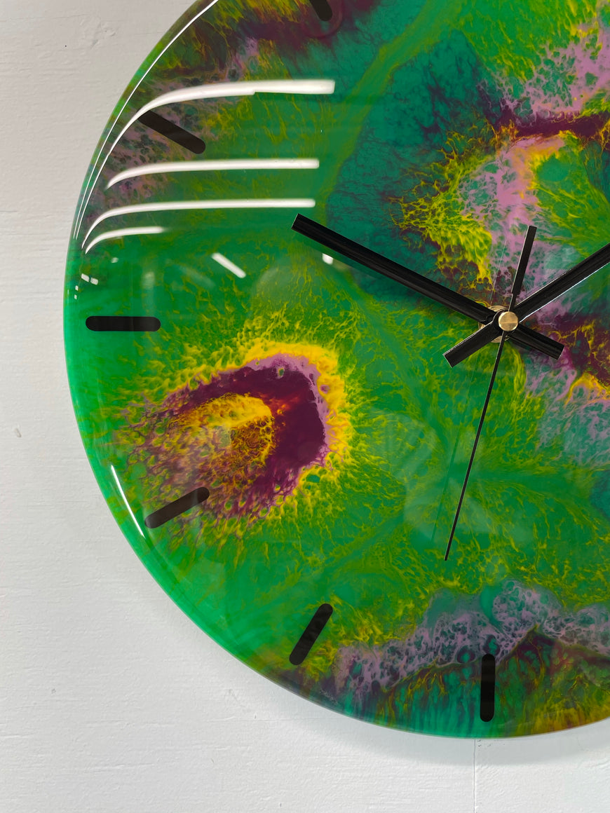 33cm Green and Purple Abstract Modern Resin Wall Clock