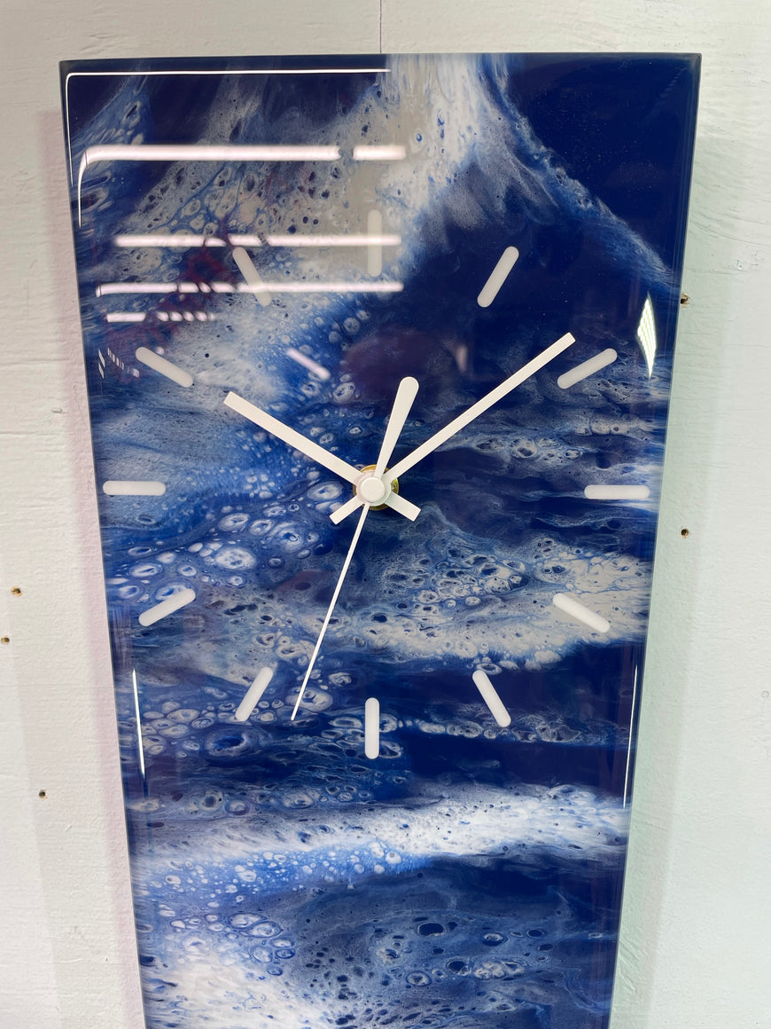 70cm Long Narrow Navy Blue White and Grey Abstract Resin Wall Clock