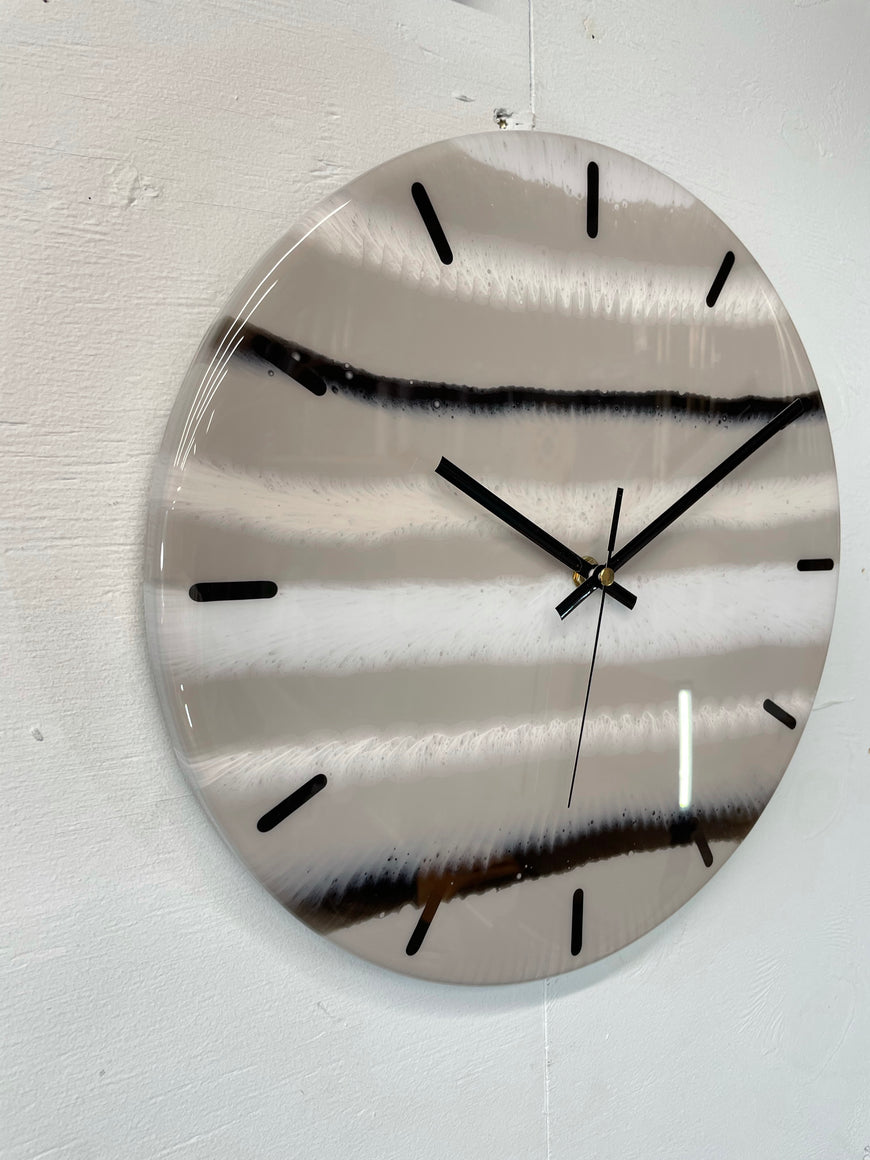 33cm Grey, Black, White and Pale Blue Abstract Modern Resin Wall Clock