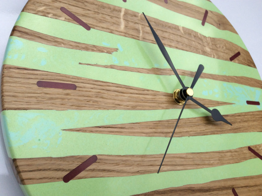 Lime Green Resin and English Oak Wall Clock