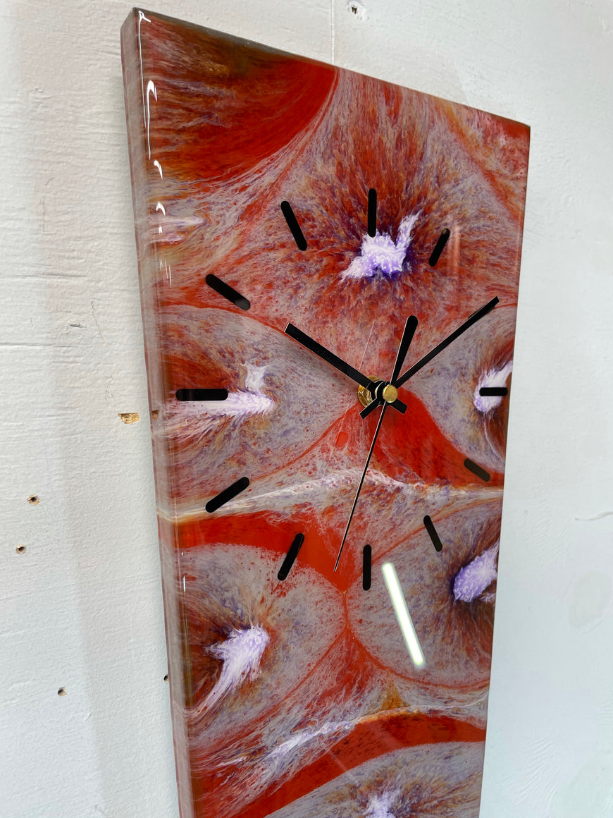 70cm Narrow Dark Orange Purple Grey and White Abstract Resin Wall Clock