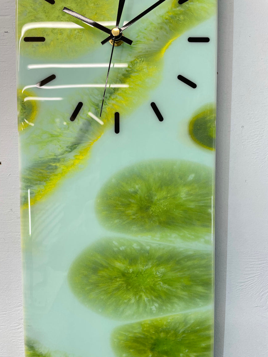 Rectangular Green Abstract Resin Wall Clock