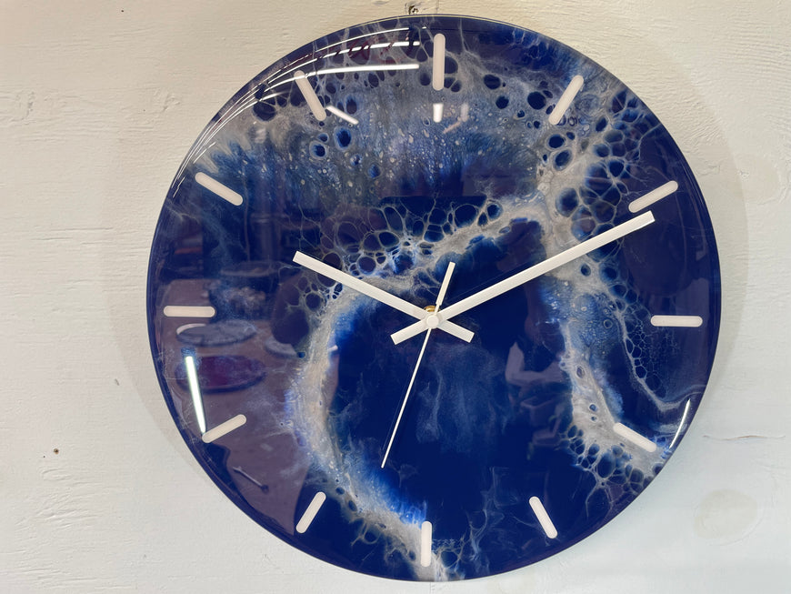 33cm Navy Blue Grey and White Abstract Modern Resin Wall Clock