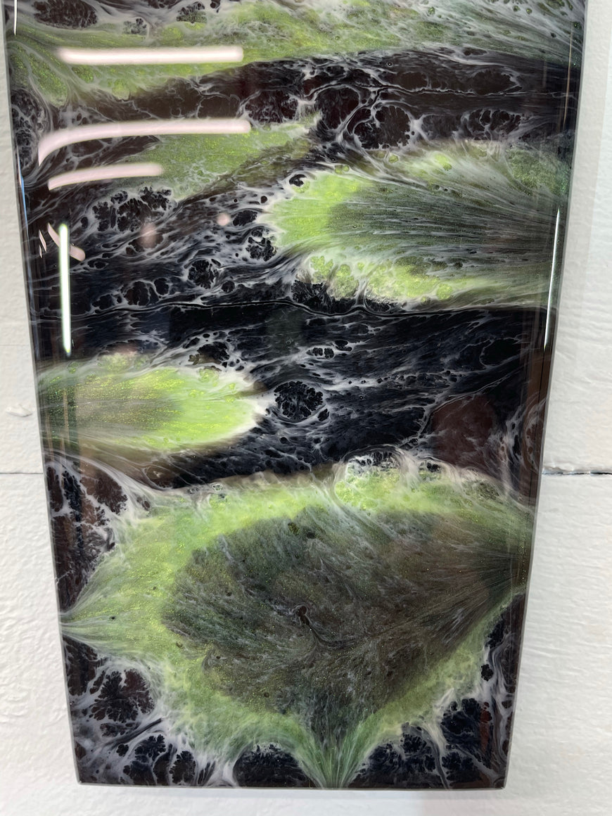 Narrow Black Green and White Abstract Resin Wall Clock, Long Modern Wall Clock