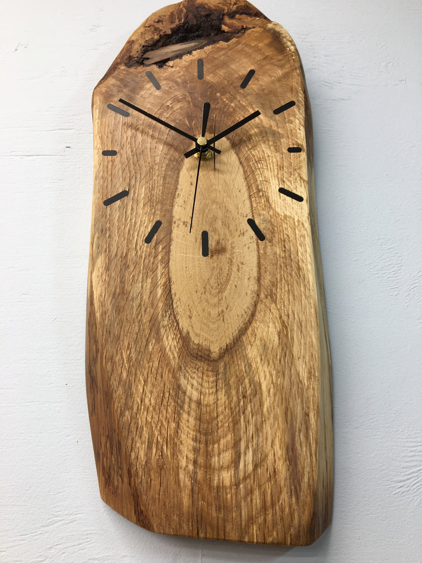 English Oak Wall Clock with Bark Inclusion