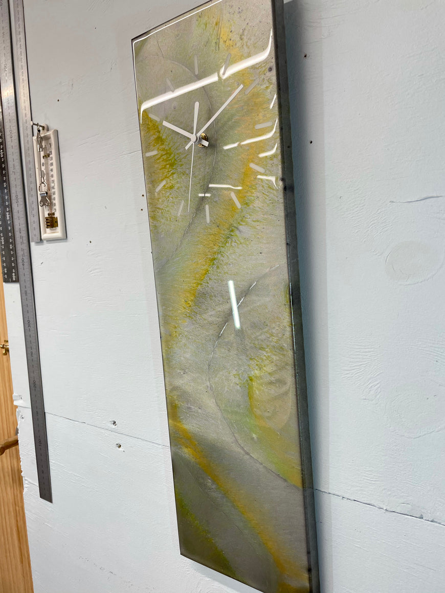 Silver and Green Abstract Resin Wall Clock