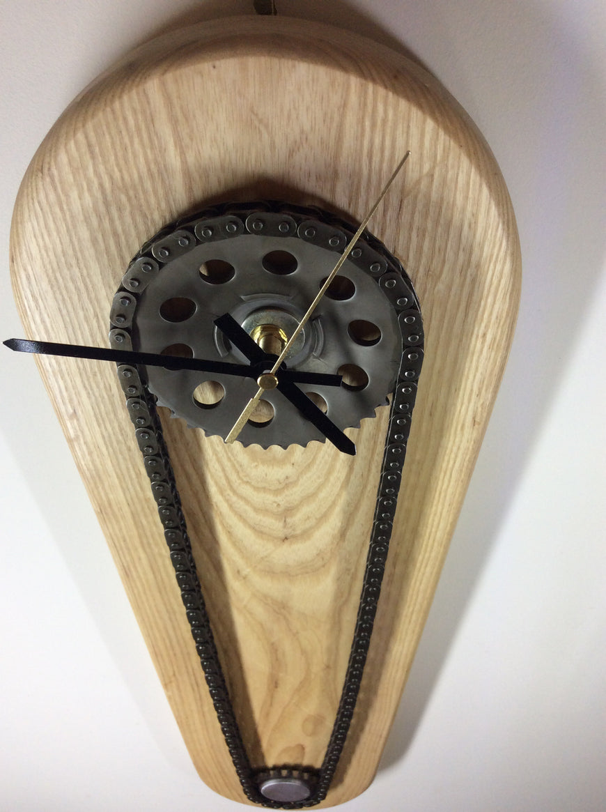 Steampunk Clock, Industrial Chain And Cogs, Wooden Clock