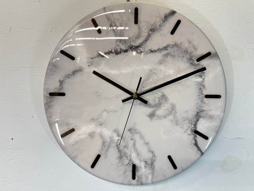 33cm Grey White and Black Abstract Modern Resin Wall Clock