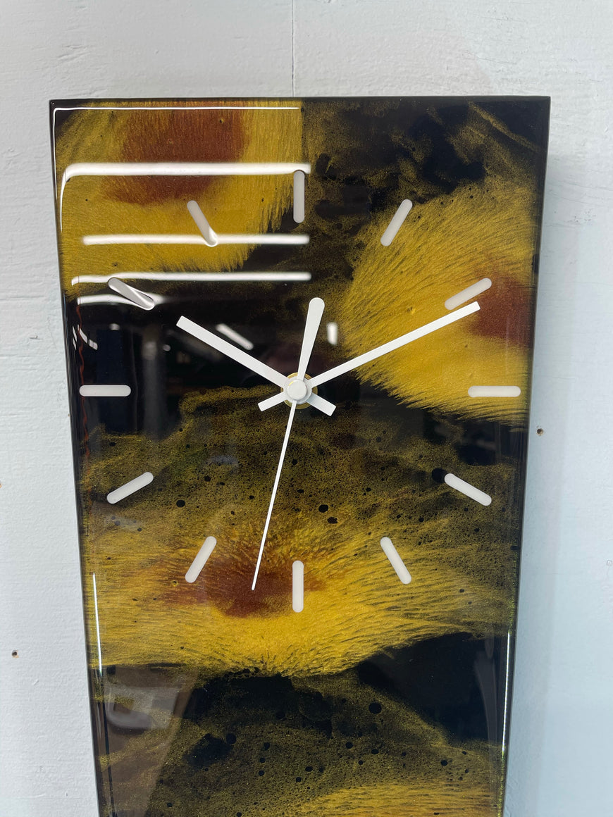 70cm Long Narrow Black Gold and Copper Abstract Resin Wall Clock