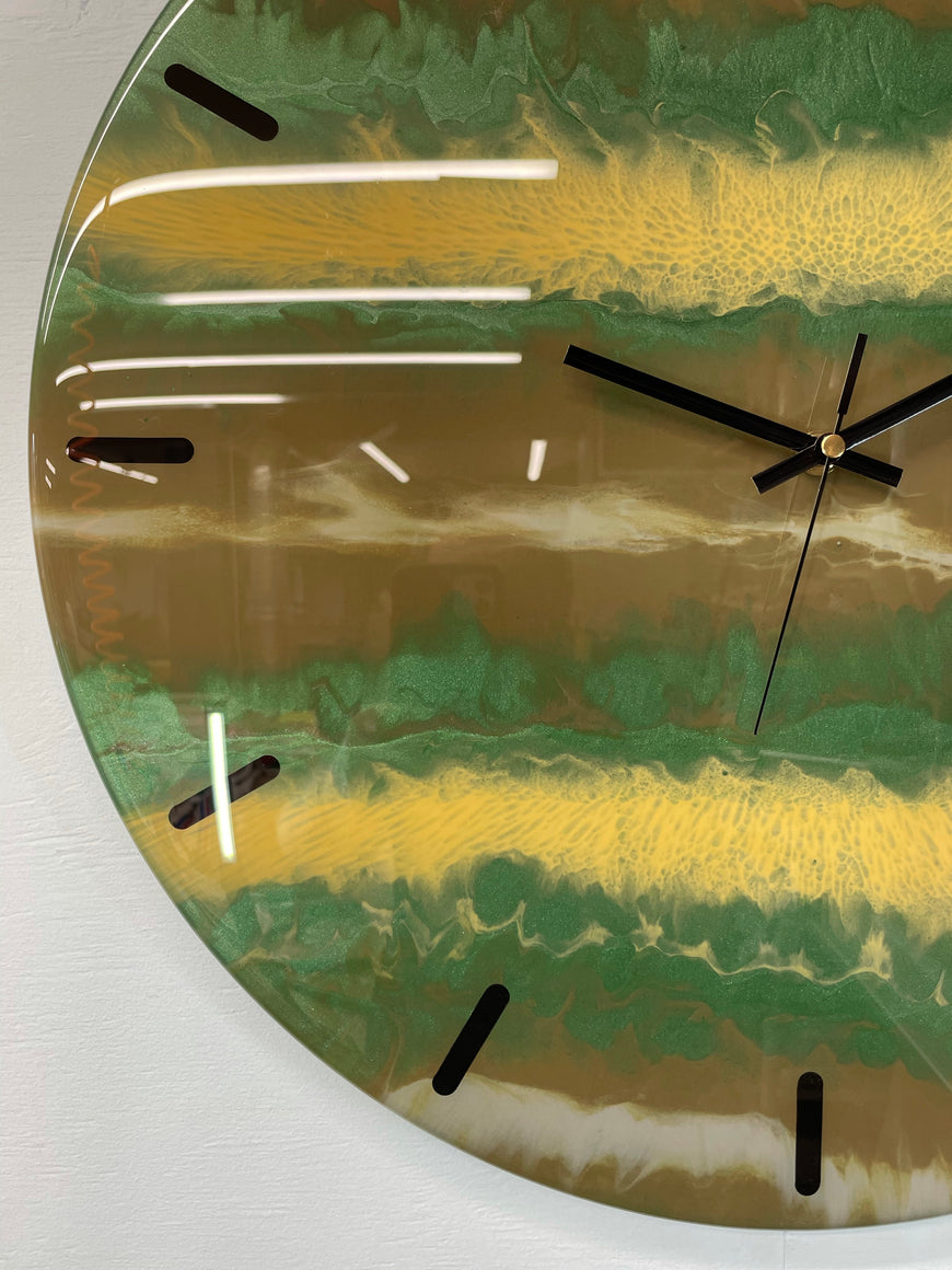 50cm Large Metallic Green and Brown Abstract Modern Resin Wall Clock