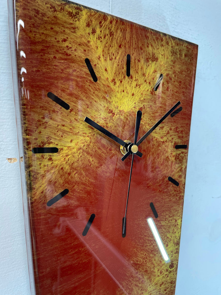 70cm Long Narrow Maroon and Gold Abstract Resin Wall Clock